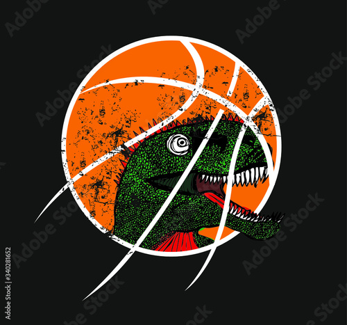 California College Basketball Dinosaur themed embroidery badge graphic design vector art