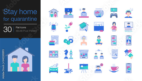 Stay home icons. Stay at home for quarantine protect from coronavirus (covid-19). Flat design.