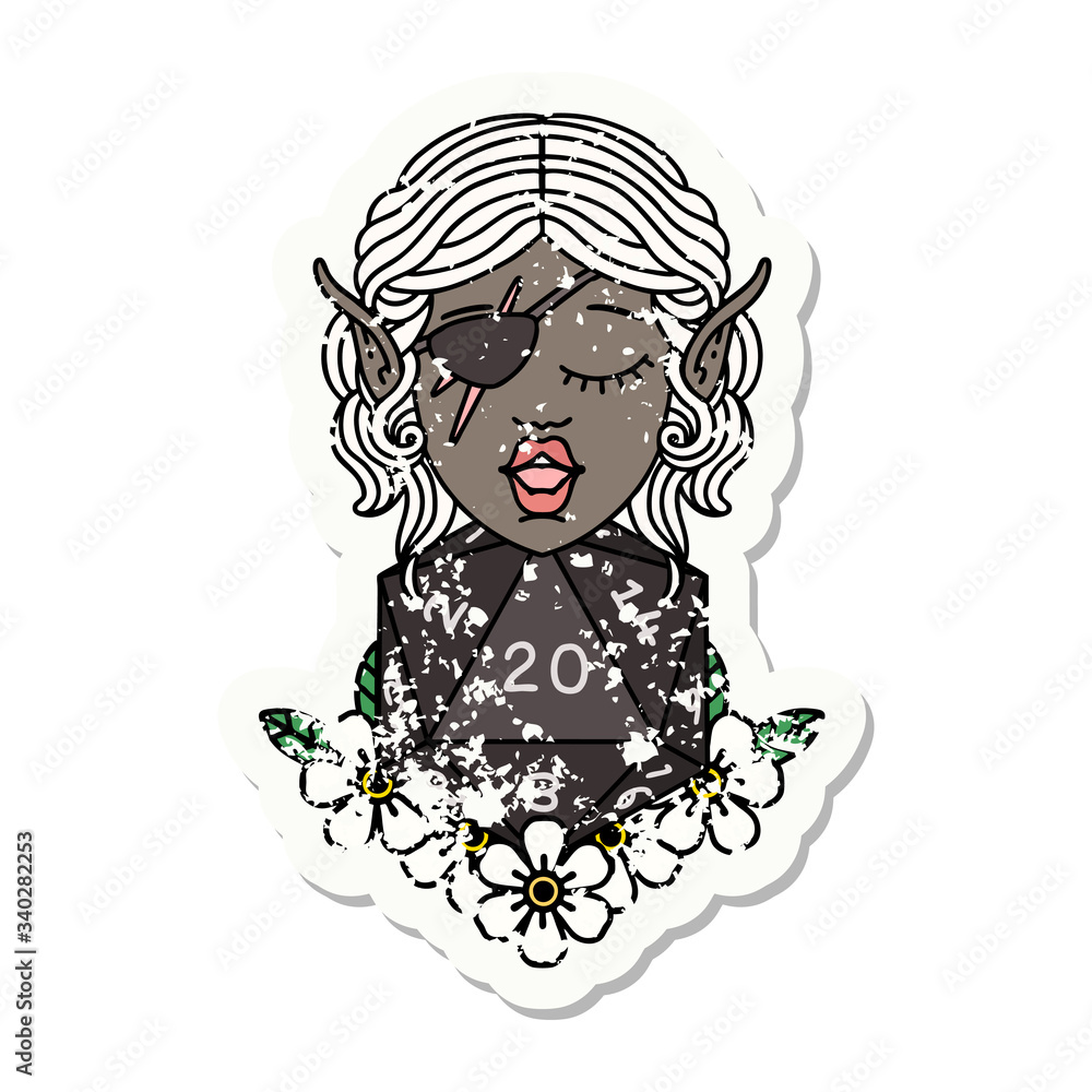 elf rogue character with natural twenty dice roll illustration elf rogue character with natural twenty dice roll illustration