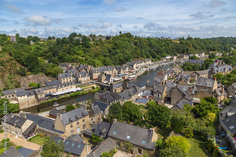 Dinan, France. Scenic aerial view of the city and the Rance River