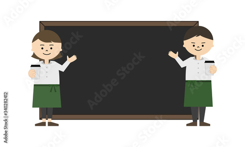 カフェ店員　黒板　男女