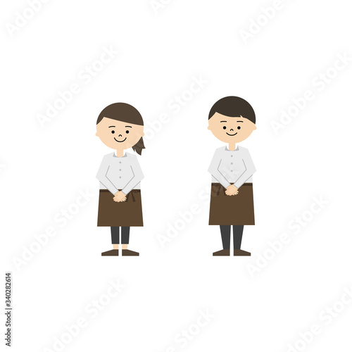 カフェ店員　手をそろえて立つ　男女