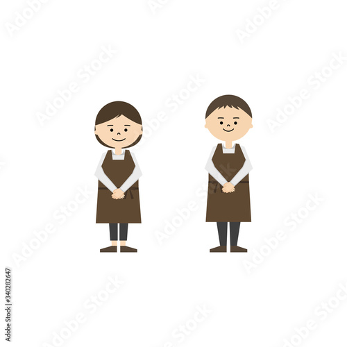 カフェ店員　手をそろえて立つ　男女