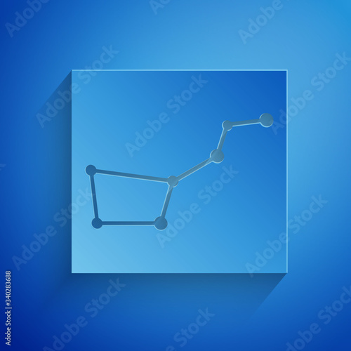 Paper cut Great Bear constellation icon isolated on blue background. Paper art style. Vector Illustration
