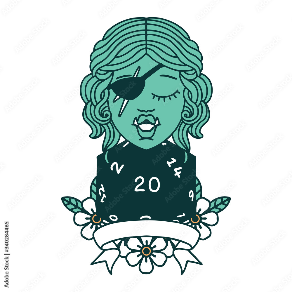 half orc rogue character with natural twenty dice roll illustration half orc rogue character with natural twenty dice roll illustration
