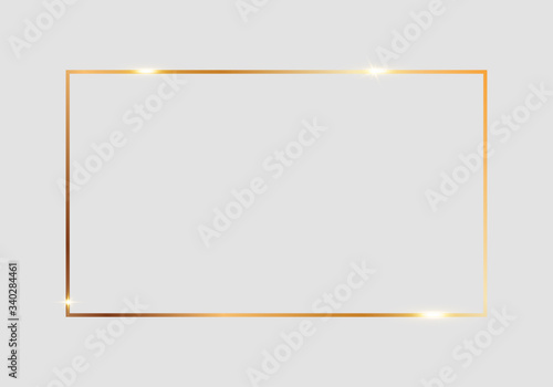 Golden shiny glowing frame isolated