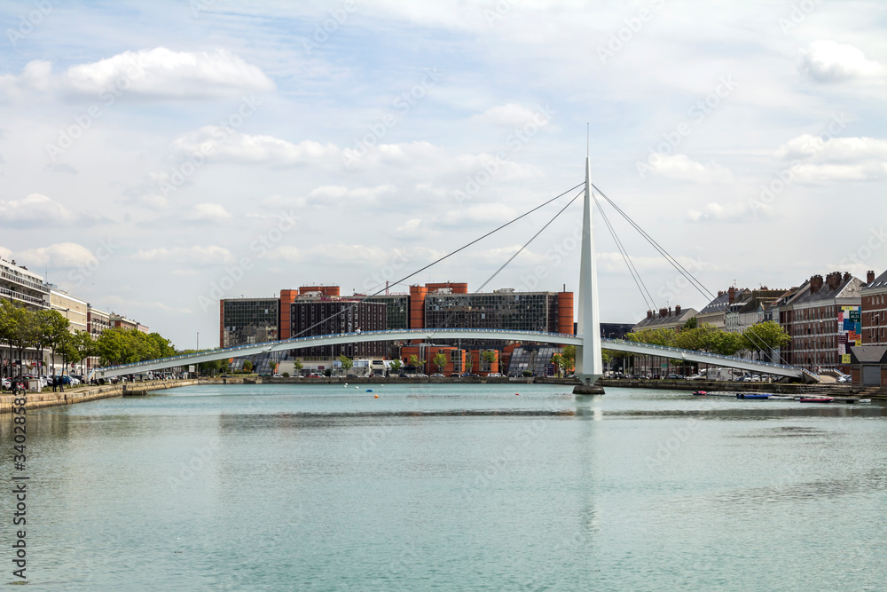 Le Havre, France -  Pedestrian bridge in the center of Le Havre. Le Havre, Normandy, France