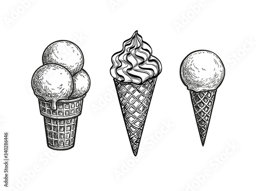 Ink sketch of ice cream cones.