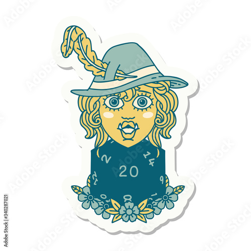half orc bard with natural twenty dice roll  sticker