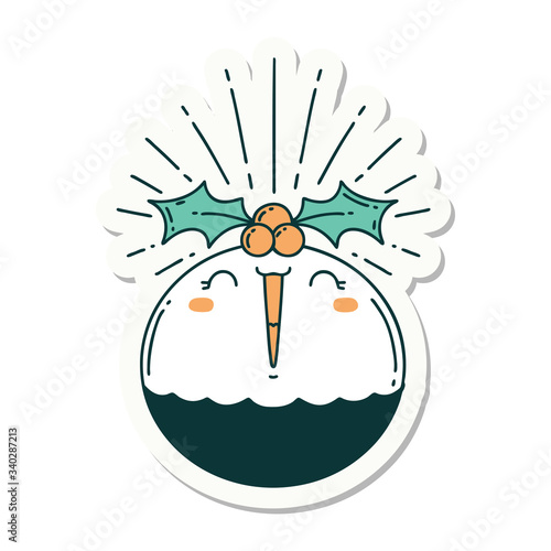 sticker of tattoo style singing christmas pudding
