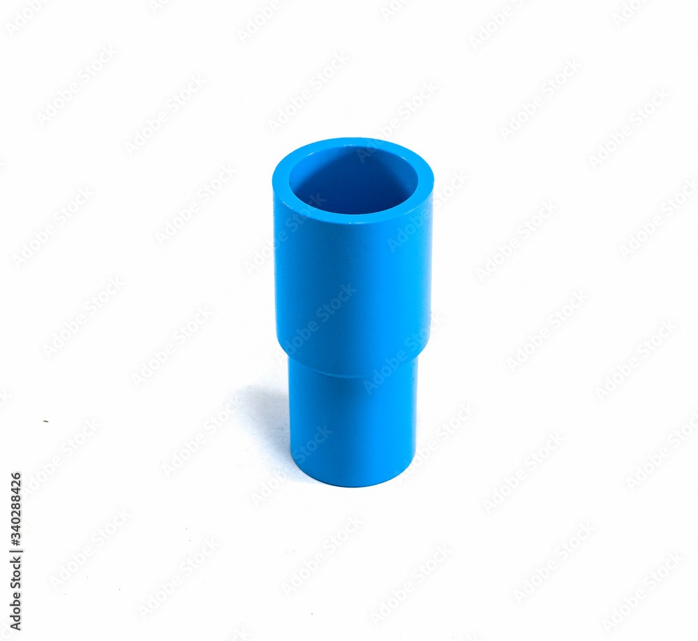 Obraz premium PVC Pipe fitting , PVC Pipe connections , PVC Coupling, The collection of Blue PVC Pipe fittings joint on white background