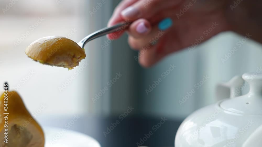 slice of pear mousse cake yellow slice of pear mousse cake yellow