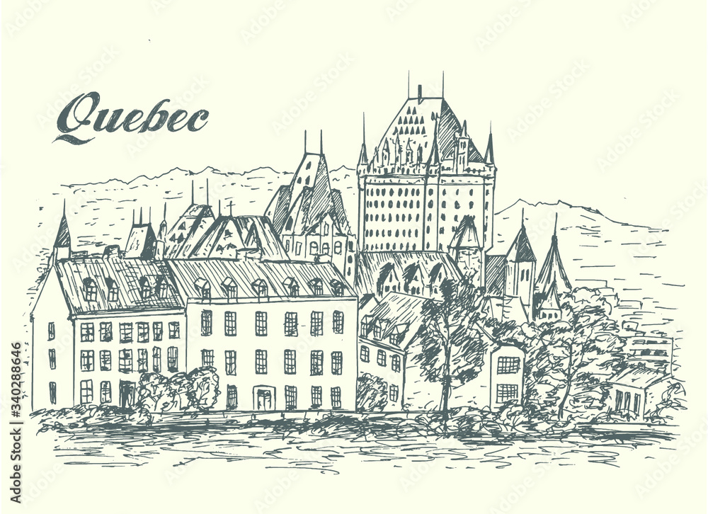 Quebec architecture hand drawn vector illustration.