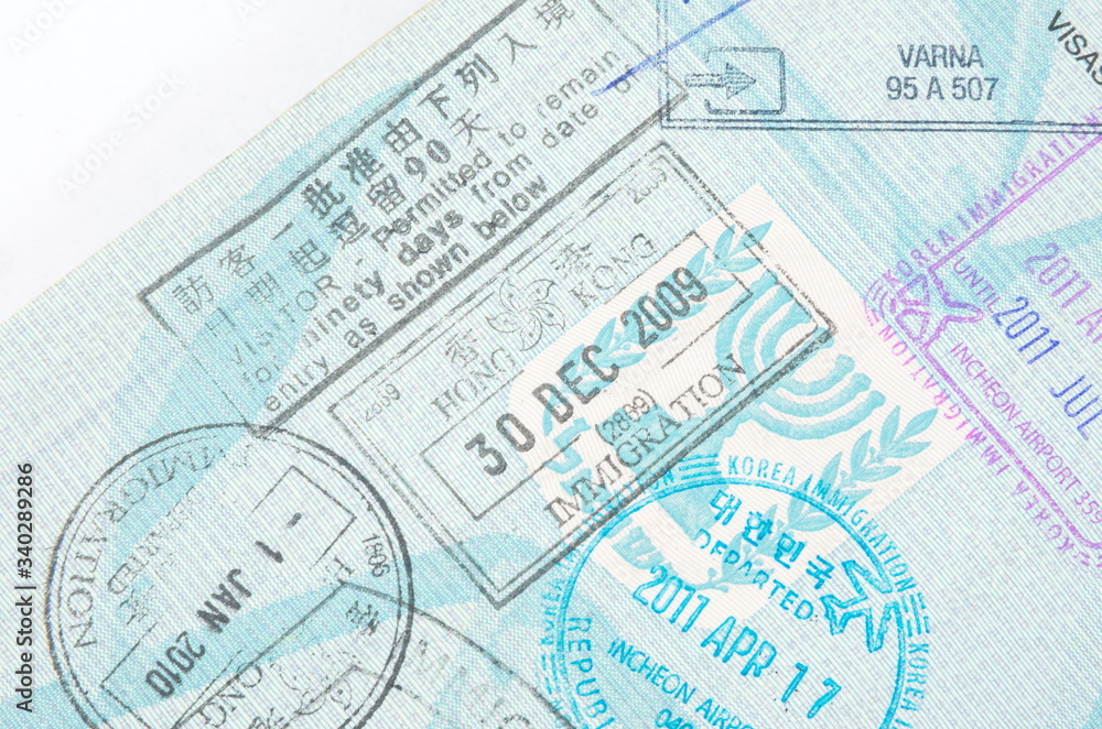 Border crossing stamps in the passport