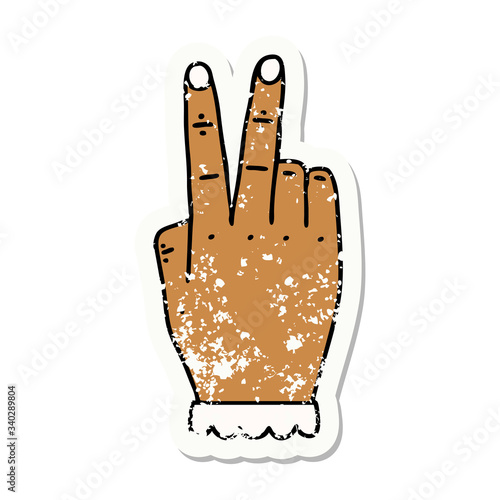hand raising two fingers gesture illustration