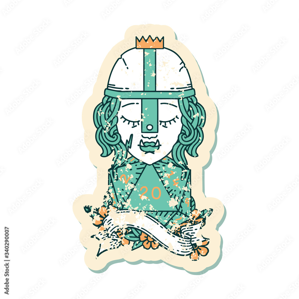 half orc fighter with natural 20 dice roll illustration half orc fighter with natural 20 dice roll illustration