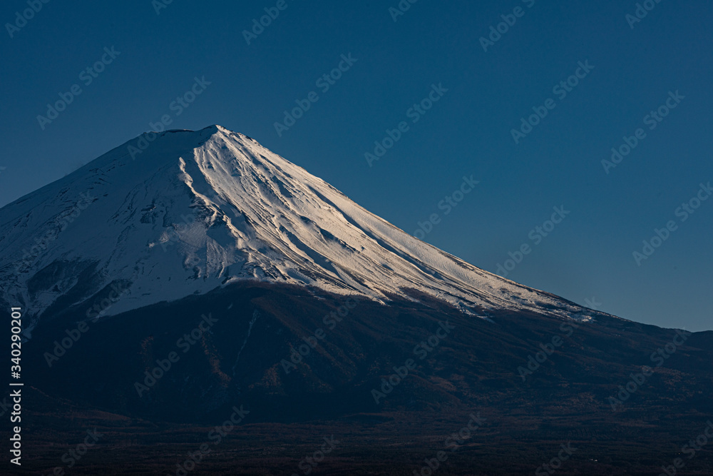 夕日に照らされた富士山の山肌