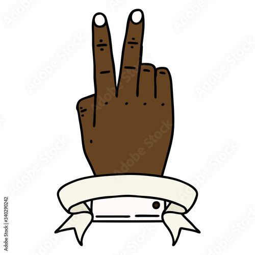 victory v hand gesture with banner illustration