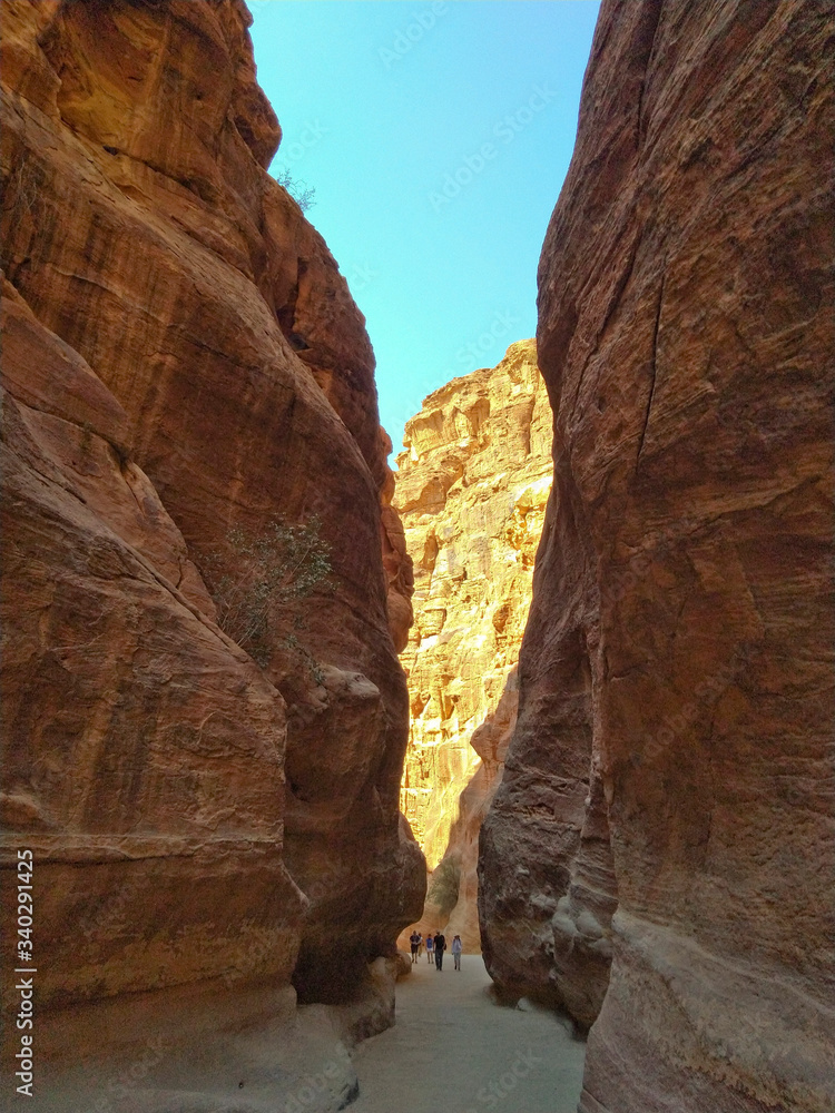 the canyon is the way to the hidden city of Petra, Jordan,