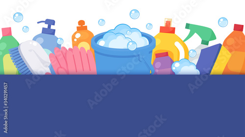 バケツと掃除用具のフレーム_上_16:9