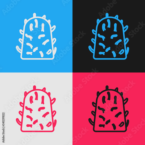Pop art line Rabies virus disease microorganisms icon isolated on color background.  Vector Illustration