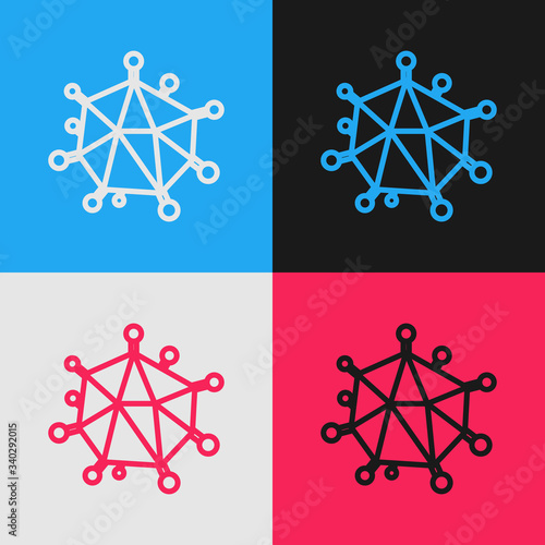 Pop art line Virus icon isolated on color background. Corona virus 2019-nCoV. Bacteria and germs, cell cancer, microbe, fungi.  Vector Illustration