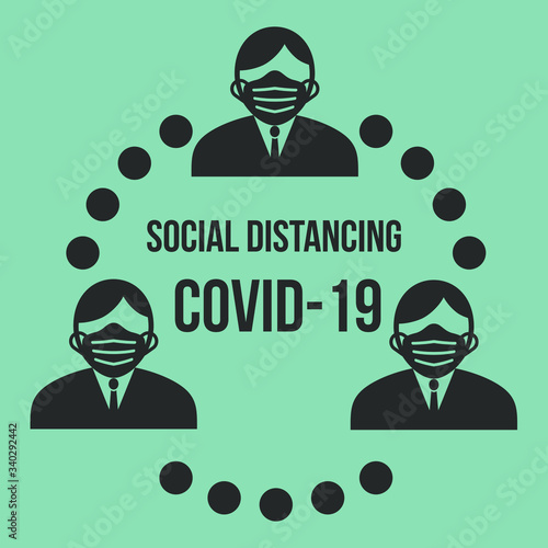 man icon character with surgical  face mask maintain social distancing to prevent from Covid-19 virus spreading and flu prevention, coronavirus, social distancing