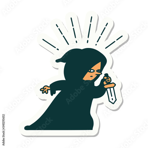 sticker of tattoo style assassin with knife