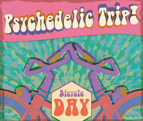 Blotter Paper with Psychedelic Bike Design to Commemorate Bicycle Day, Vector Illustration