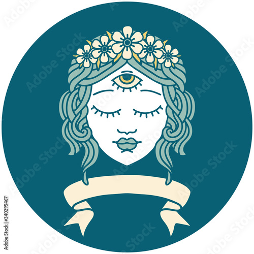icon with banner of female face