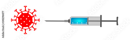 syringe and COVID-19. vector infographic coronavirus vaccination. Pathogen respiratory influenza covid virus cells.