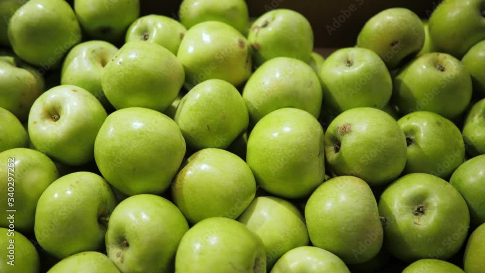 Fresh pears are on the counter of the store. Natural eco product. Close-up 4K Fresh pears are on the counter of the store. Natural eco product. Close-up 4K