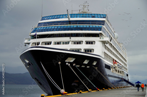 Luxury classic Azamara Club Cruises cruiseship or cruise ship liner Azamara Pursuit in port of Ushuaia, Patagonia photo