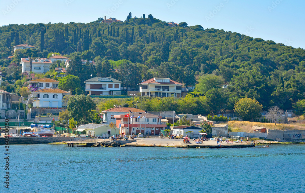 The waterfront of Heybeliada, one of the Princes' Islands, also called Adalar, in the Sea of Marmara off the coast of Istanbul
