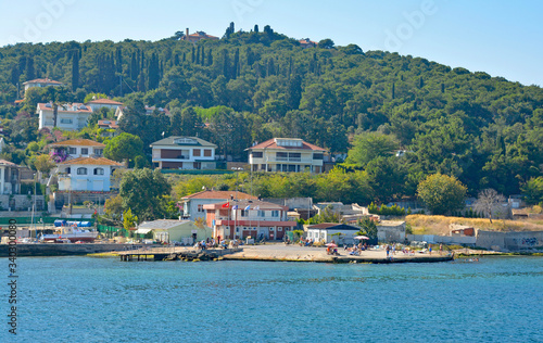 The waterfront of Heybeliada, one of the Princes' Islands, also called Adalar, in the Sea of Marmara off the coast of Istanbul 