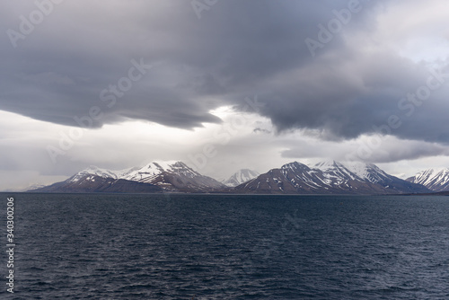 Arctic landscape with mountains in Svalbard, Norway