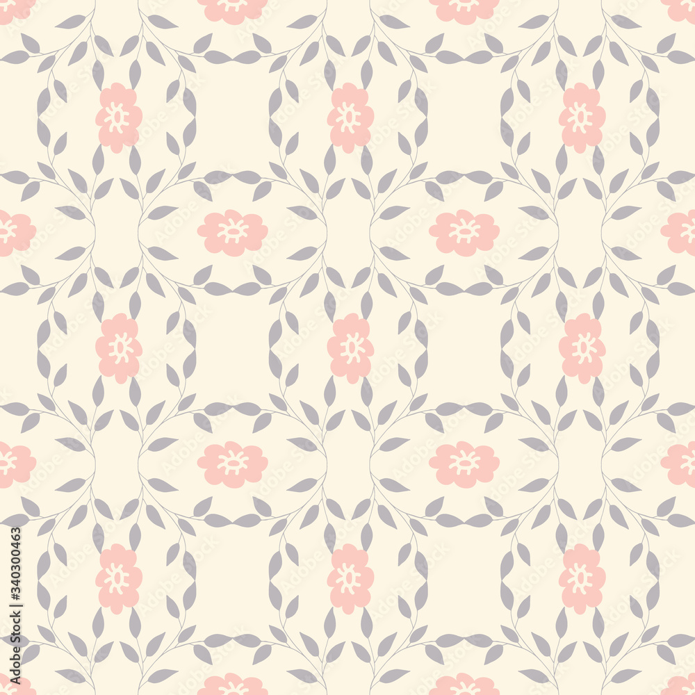 Fototapeta premium Floral Pastel Leaves Trellis Vector Seamless background pattern