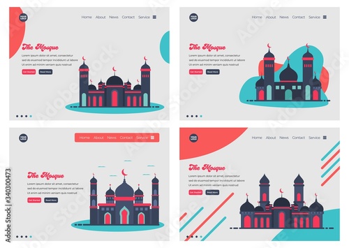 Set of Landing page design templates for mosque flat illustration, for ramadan theme. Easy to edit and customize. Modern Vector illustration concepts for websites