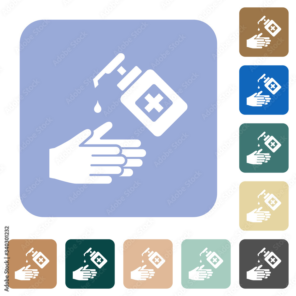 Hand washing with hand sanitizer rounded square flat icons Hand washing with hand sanitizer rounded square flat icons