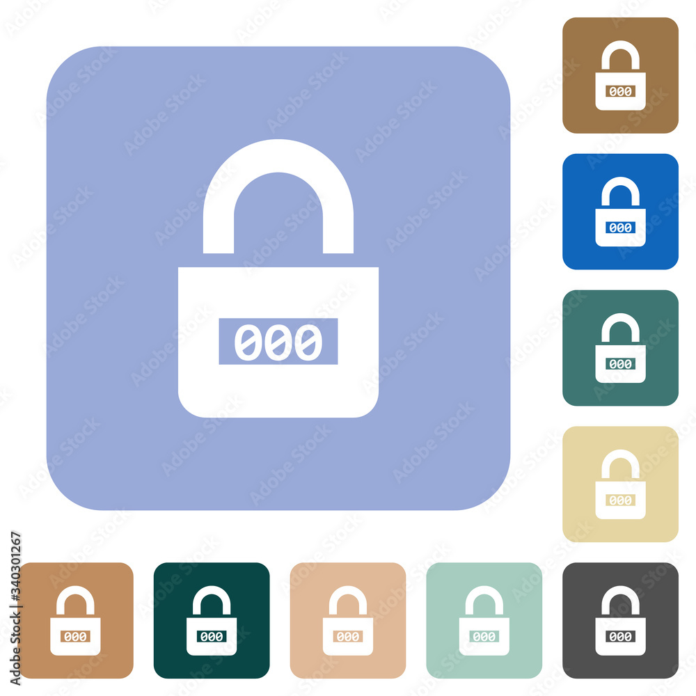 Locked combination lock with center numbers rounded square flat icons Locked combination lock with center numbers rounded square flat icons