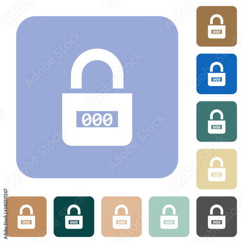 Locked combination lock with center numbers rounded square flat icons