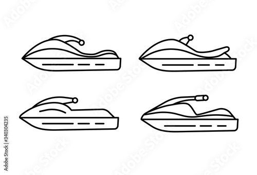 Set of outline jet ski icons isolated on white background.  Vector illustration for web design.