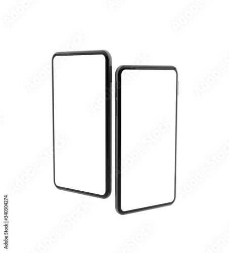 Realistic mock-up smart phone with blank screen 3D rendering isolated on white background 2 position . clipping path
