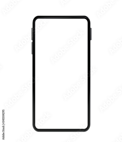 Realistic mock-up front of smart phone empty screen 3D rendering isolated on white background . clipping path