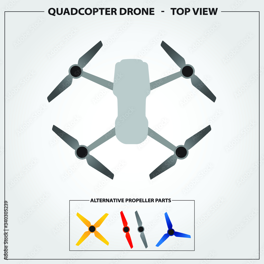 Top view of quadcopter drone with alternative propeller parts - Flat Illustration Top view of quadcopter drone with alternative propeller parts - Flat Illustration