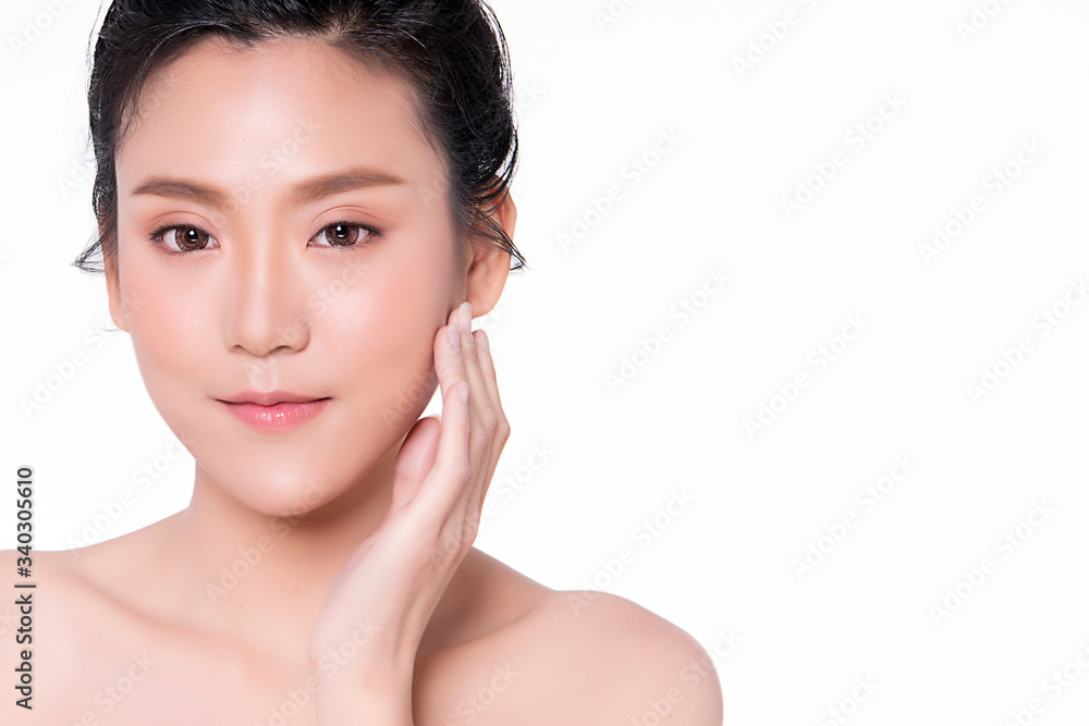 Beautiful Young Asian Woman with Clean Fresh Skin. Face care, Facial treatment, Cosmetology, beauty and healthy skin and cosmetic concept, woman beauty skin isolated on white background Beautiful Young Asian Woman with Clean Fresh Skin. Face care, Facial treatment, Cosmetology, beauty and healthy skin and cosmetic concept, woman beauty skin isolated on white background