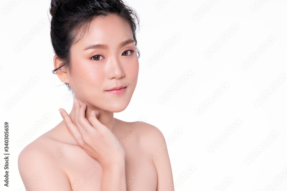 Beautiful Young Asian Woman with Clean Fresh Skin. Face care, Facial treatment, Cosmetology, beauty and healthy skin and cosmetic concept, woman beauty skin isolated on white background Beautiful Young Asian Woman with Clean Fresh Skin. Face care, Facial treatment, Cosmetology, beauty and healthy skin and cosmetic concept, woman beauty skin isolated on white background
