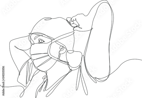 infermiera si allaccia la mascherina, disegno stile linea singola continua photo