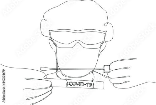medico preleva un tampone per covid-19, disegno stile linea singola continua