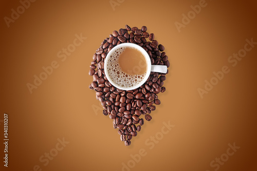 coffee is here, location icon created from coffee beans and drink (ID: 340310207)